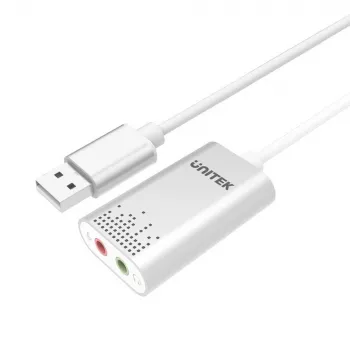 Audiomuunnin Unitek Y-247A, hopea, USB Type-A-liitäntä, kompakti 12×28×46 mm