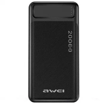 Kannettava varavirtalähde AWEI P6K 20000mAh musta 2xUSB/PD/Micro-USB