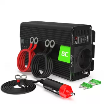 Vaihtosuuntaaja Green Cell INV03DE, 12V–230V, 500 W, 50 Hz, 30 A lähtö, musta