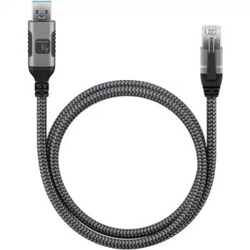 Techly ICOC U3A-RJ45-010 USB-A–Gigabit Ethernet -sovitinkaapeli, 1 m, musta/hopea