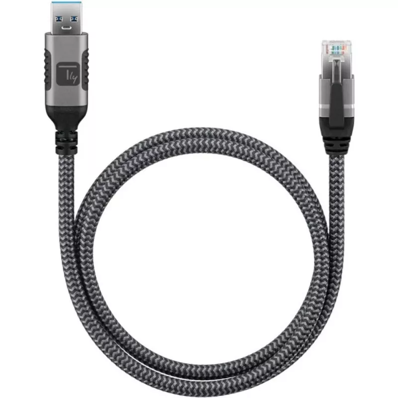 Techly ICOC U3A-RJ45-010 USB-A–Gigabit Ethernet -sovitinkaapeli, 1 m, musta/hopea