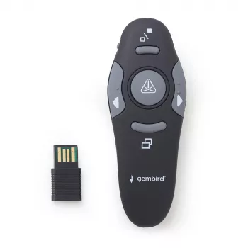 GEMBIRD langaton IR-esityskaukosäädin WP-L-11, 4 painiketta, 2,4 GHz RF USB-vastaanotin, musta, AAA-paristo