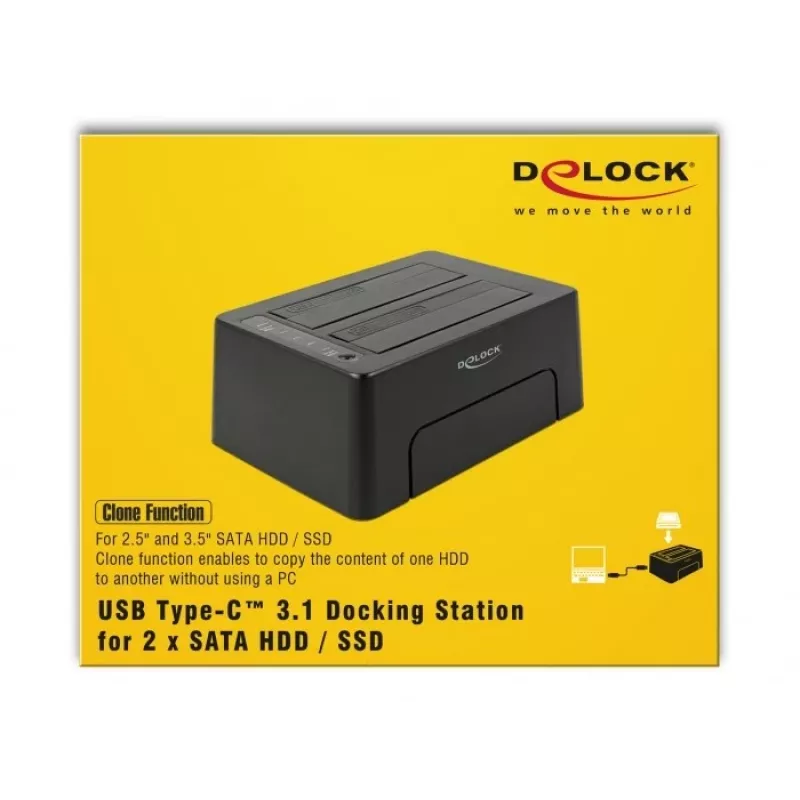 DeLOCK - kiintolevytelakka paikat: 2 - SATA 6Gb/s - 6 Gbit/s - USB 3,1 (Gen 2) - musta (63957)