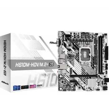 Emolevy ASRock H610M-HDV/M.2+ D5 — Intel H610, LGA 1700, microATX, 2× DDR5 DIMM, M.2, HDMI 2.1, DP 1.4