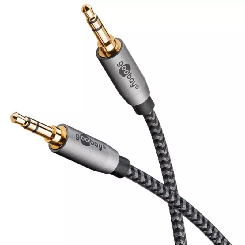 Plus audiokaapeli AUX 3,5 mm stereo (musta/hopea, 2 metriä)