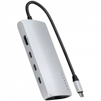Kannettavan telakka / porttitoistin Satechi ST-P8KES — johdollinen, USB 3.2 Gen 1 Type-C, Gigabit Ethernet, SD-kortti, hopea