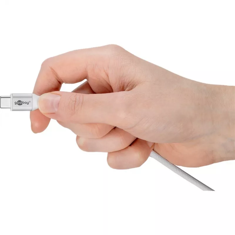 Goobay KAB USB-C (ST-ST) 2m liitäntäkaapeli tekstiilipäällysteinen valkoinen USB-kaapeli USB 2.0 USB C (70194)