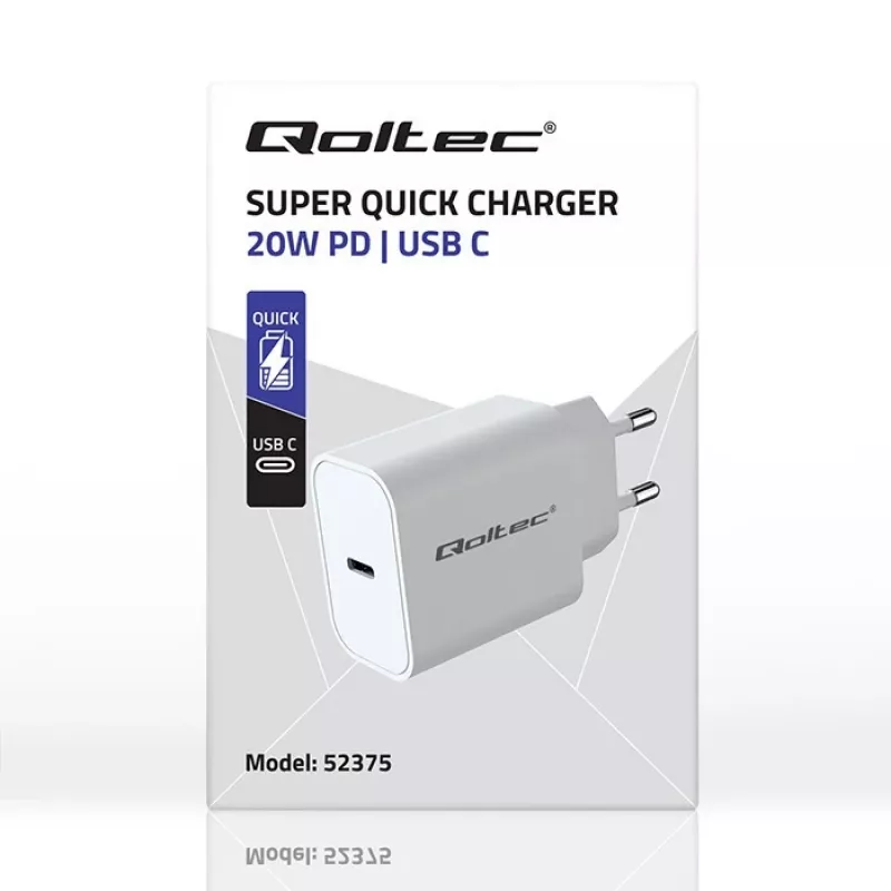 QOLTEC Super Quick PD -laturi 20W USB-C (5V/12V) – kannettava pikalaturi