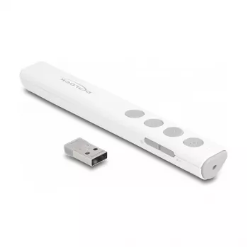 DeLOCK USB-laser-esityskaukosäädin, valkoinen, langaton, USB-RF-nanovastaanotin