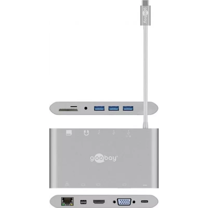 Goobay USB-C™ -multiport-sovitin - All in 1 - alumiini - hopea (62113)