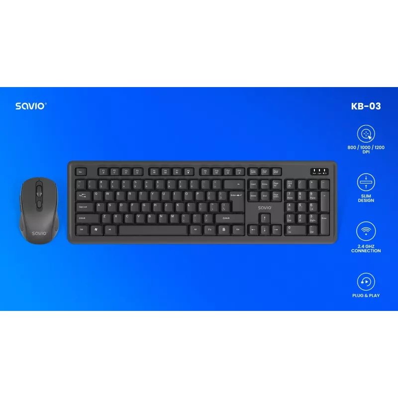 Savio KB-03 näppäimistö ja hiiri mukana Home/Office USB QWERTY US englanti musta