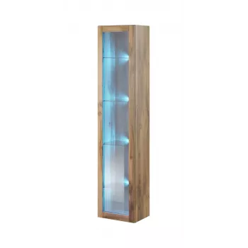 Vitriini Cama Meble VIGO 180 – seinäkiinnitteinen lasivitriini, 1800×400×300 mm, Wotan-tammi