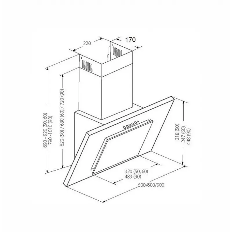 AKPO WK-4 Schwarz 2.0 60 GRAY/ Schwarz GLASS T300 Linear LED/Controller liesituuletin