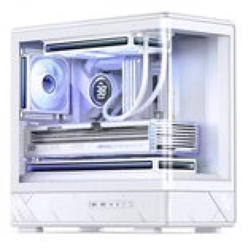 Jonsbo D200 valkoinen mATX Mid-Tower-kotelo karkaistulla lasilla ja Mini Temp -näytöllä