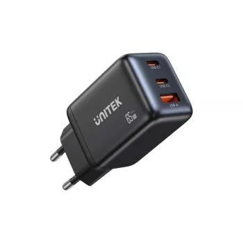 Unitek seinälaturi GAN 65W 2x USB-C ja 1x USB-A, Power Delivery 3.0