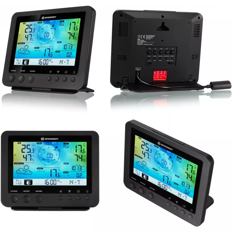 Bresser 7002580 Weather Center 5-in-1 Wi-Fi digitaalinen sääasema ammattilaisanturilla, 5,7″ näyttö, verkkovirta, musta