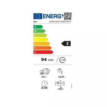BEKO DVN05320S vapaasti seisova astianpesukone, energialuokka E, leveys 60 cm, ruostumaton teräs