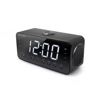 Kelloradio Muse M-192 CR — digitaalikello, FM-viritin, 1,8 tuuman LED-näyttö, musta puu, AC 100–240V, AAA-varmistus