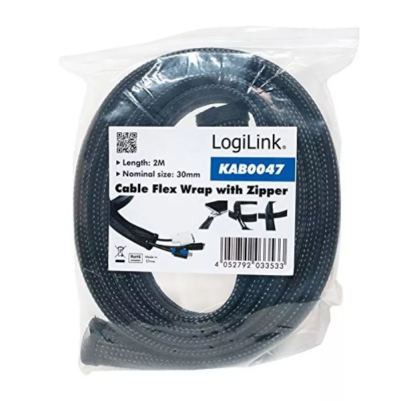 LOGILINK KAB0047 LOGILINK joustava vetoketjullinen kaapeliorganisaattori, musta 2m