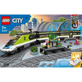 LEGO 60337 City Express henkilöjuna setti kauko-ohjattava lelu lahja lapsille pojille ja tytöille toimivilla ajovaloilla 2 vaunua ja 24 ratakiskoa