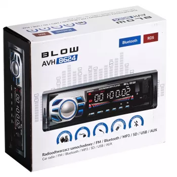 Autoradio BLOW AVH-8624 — FM RDS, 45W RMS, Bluetooth, USB, MicroSD, AUX, LCD-näyttö, kaukosäädin, musta