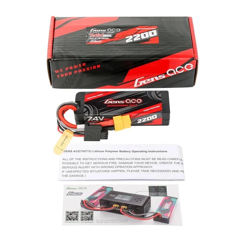 Lipo Gens ace G-Tech 2200mAh 7.4V 2S1P 60C GRP-76 Hardcase -akku XT60-liittimellä