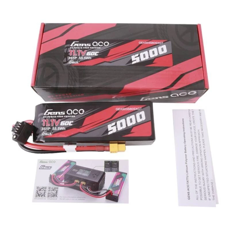 Gens ace G-Tech 5000mAh 11.1V 60C 3S1P Short-Size Lipo XT60-liittimellä
