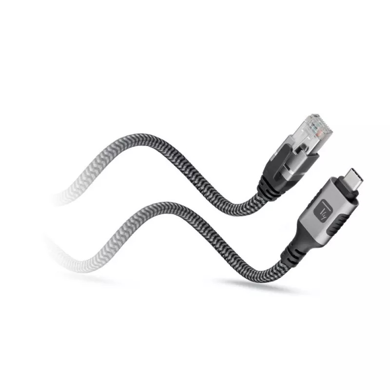 Techly ICOC U3C-RJ45-010 USB-C–Gigabit Ethernet -sovitinkaapeli, 1 m, musta/hopea