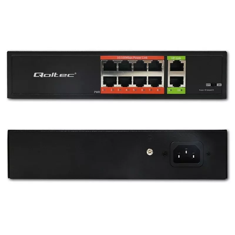 Verkkokytkin QOLTEC FAST Ethernet PoE 8xRJ45 2xRJ45 uplink