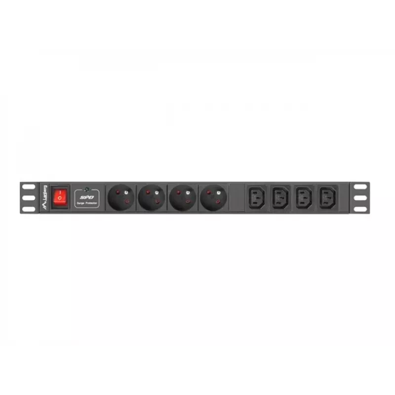 Lanberg PDU-04E04I-0200-IEC-BK 1U-räkkijakelupaneeli (PDU), 4x tyyppi E + 4x IEC C13, 10 A, 2 m, musta