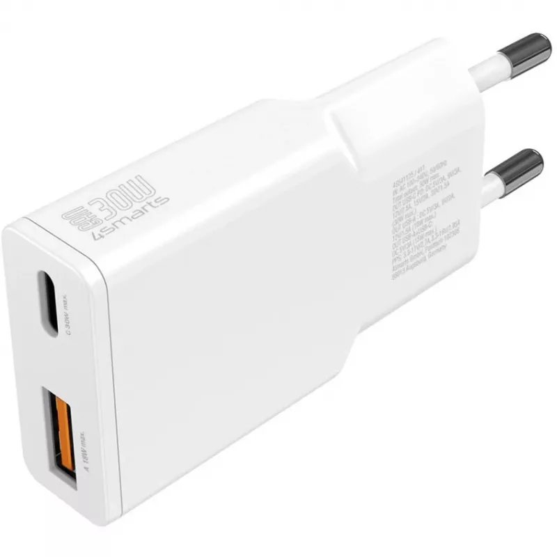 Laturi 4smarts PDPlug Duos ohut älypuhelin tabletti valkoinen AC pikalataus