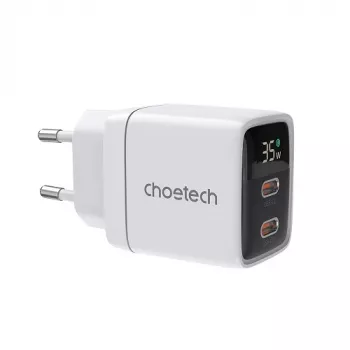 Choetech PD6051 2x USB-C PD 35W GaN-verkkolaturi näytöllä - valkoinen