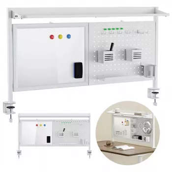 Työpöytäväli ergo office ER-301 W – 1116 mm leveä teräksinen näkösuoja magneettitaululla, valkoinen, maks. kuormitus 10 kg