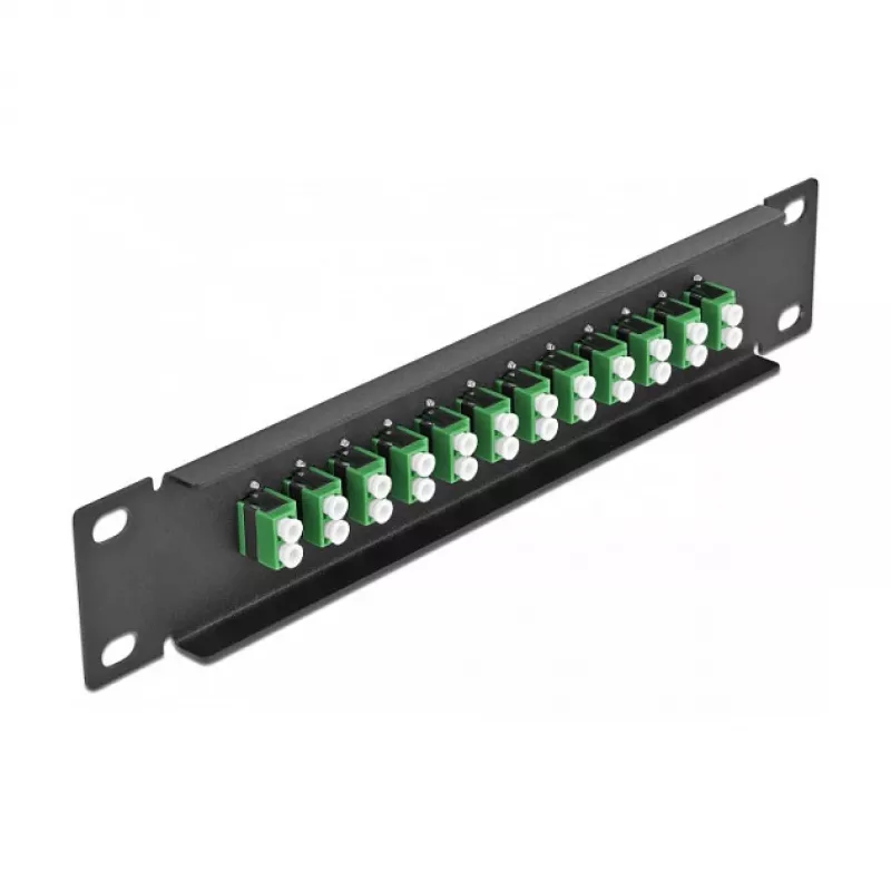 DeLOCK 10 inch kuitu-kytkentäpaneeli 12 porttia LC Duplex vihreä 1U musta