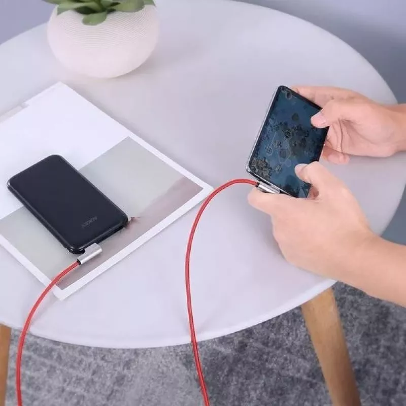 USB – Lightning -kaapeli Aukey CB-AL01 punainen – nylonpunos, Lightning-liitin Apple-laitteille