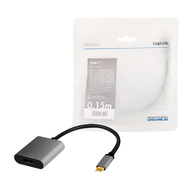 LogiLink CUA0102 USB 3.2 Gen1 Type-C - DisplayPort-kaapeli 0,15 m musta