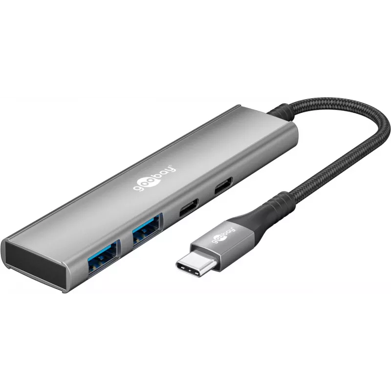 Goobay Slim 4-porttinen USB-keskitin USB-C - USB-A 5 Gbit/s - Plug USB 3.2 (76563)