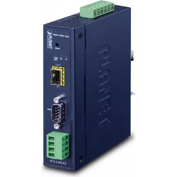 Planet teollinen RS-232 -422 -485 - IP-muunnin - 1x COM - 1x 100Base-FX -SFP - 9-48VDC - -40-+75