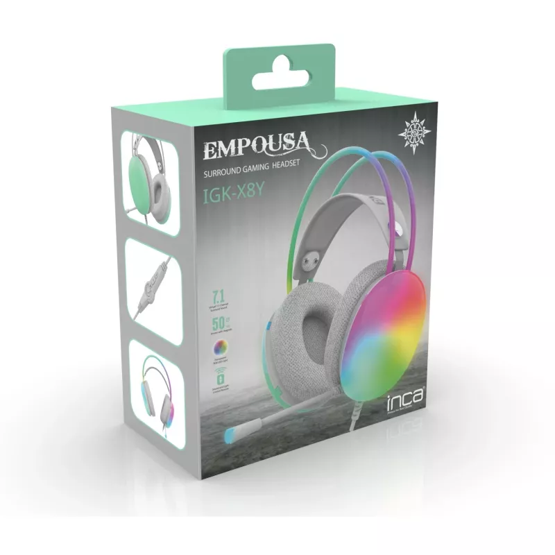 Cian Technology GmbH INCA -peliheadset IGK-X8Y 7.1 USB RGB-LED turkoosi - Headset