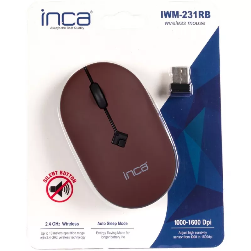 INCA hiiri IWM-231RB 1600 DPI, langaton, 4 painiketta, ruskea, 2,4 GHz