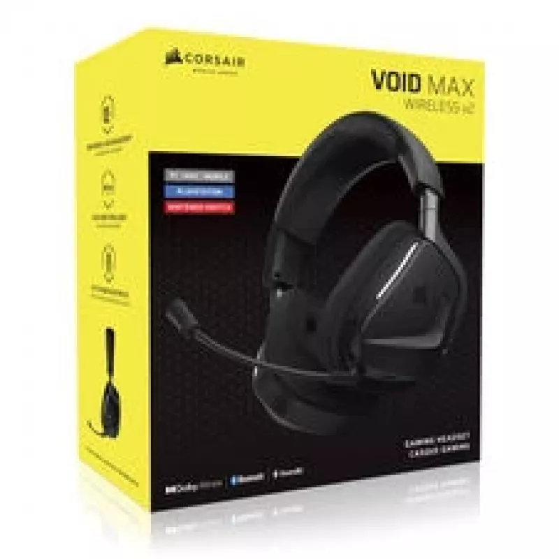Langaton pelikuulokemikrofoni CORSAIR VOID V2 MAX — Carbon, RGB-valaistus, 7.1 Surround