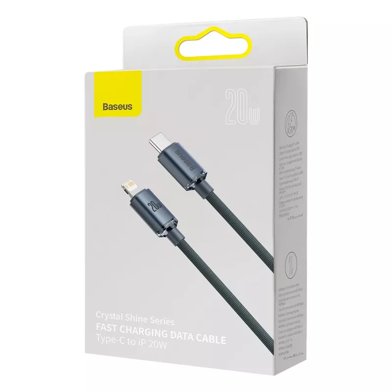 Baseus Crystal Shine CAJY000301 USB-C–Lightning-kaapeli, 20 W PD, 2 m, musta