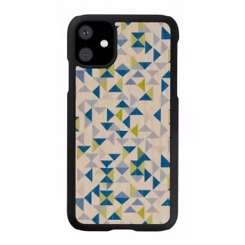 Puhelinkotelo man and wood iPhone 11:lle — sininen kolmio mustalla, suojaava kova kuori
