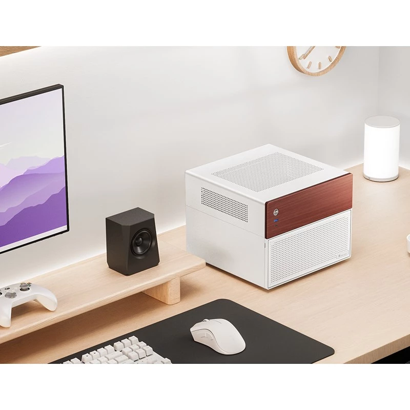 Micro-Tower-tietokonekotelo Jonsbo N4 WEISS Mini-ITX karkaistulla lasilla