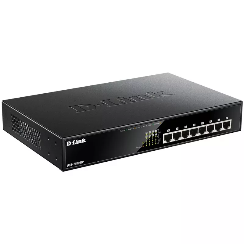 Hallitsematon kytkin D-Link DGS-1008MP 8-porttinen työpöytä Gigabit Max PoE -kytkin