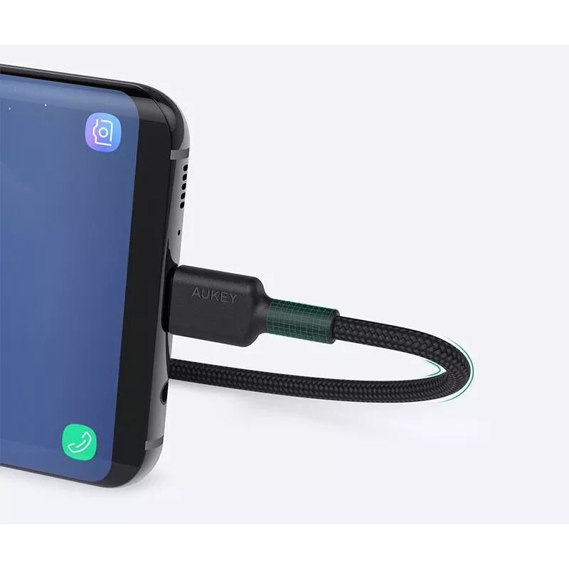 AUKEY CB-CD30 USB-A–USB-C-kaapeli 0,9 m, nailonpunos, 60W PD, 3A, musta