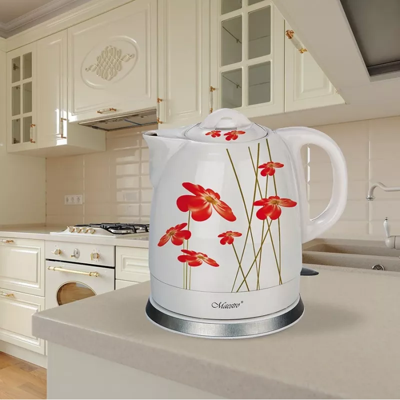 Feel-Maestro MR-066-RED FLOWERS vedenkeitin 1,5 L 1200 W punainen, valkoinen