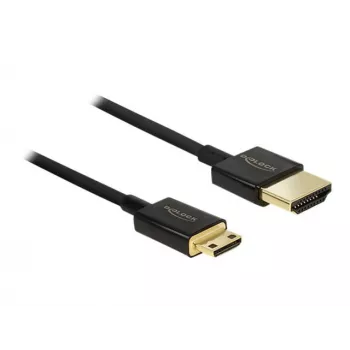 DeLOCK ohut Premium - video-/audio-/verkkokaapeli - HDMI - 36 AWG - HDMI, 19-napainen (M) - Mini-HDMI, 19-napainen (M) - 2,0 m - kolmoiseristys - musta (84778)