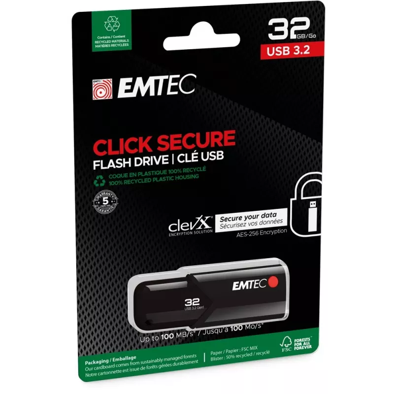 USB-muistitikku EMTEC B120 Click Secure 32 GB USB Type-A 3.2 Gen 2 (3.1 Gen 2) musta