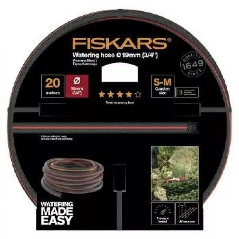 Puutarhaletku Fiskars Q4 3/4 tuumaa 20 m, kestävä 19 mm sisähalkaisija